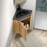 Meuble sous - vasque d?angle 38 cm avec vasque int�gr�e en r�sine noir mat floragrace