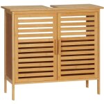 Meuble sous - vasque en bambou verni - kleankin - 2 portes à lattes - 66x29x615cm Meuble sous - vasque en bambou verni - kleankin - 2 portes à lattes - 66x29x615cm