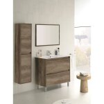 Meuble sous - vasque avec deux tiroirs et un miroir encadr - dmora - chne - 80 x 80 x 45 cm