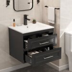 Meuble sous vasque + lavabo + robinetterie meubles de salle de bain avec 2 tiroirs 3 pi�ces noir