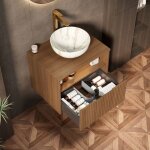 Meuble sous vasque salle de bain 60 cm avec �clairage led � capteur maisentiel