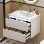 Meuble sous vasque salle de bain led - meuble lavabo suspendu en c�ramique main wc et bassin int�gr� ...