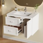 Meuble sous vasque salle de bain led - meuble lavabo suspendu en c�ramique main wc et bassin int�gr� ...