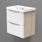Meuble de salle de bain - blanc et bois clair - 60cm - vasque intgre - 2 tiroirs - soft close