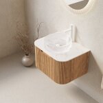 Meuble sous - vasque suspendu 61 cm avec tiroir et vasque ronde en verre transparent floragrace