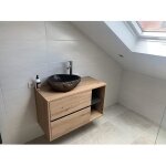 Meuble sous vasque suspendu - chne artisanal - 100 x 60 x 455 cm - blanc - mat - contemporain