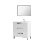 Meuble sous - vasque  trois tiroirs avec miroir encadr - dmora - blanc brillant - 80 x 86 x 45 cm