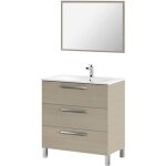 Dmora meuble sous - vasque  trois tiroirs avec miroir encadr coloris chne 80 x 86 x 45 cm.