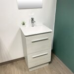 Meuble � suspendre ou � poser 52 cm ch�ne blanchi avec plan vasque - 2 tiroirs - beop