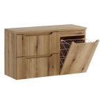 Meuble suspendu sous vasque 100 cm avec panier � linge et plan nova ch�ne coast evoke