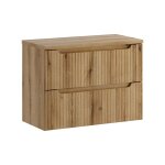 Meuble suspendu sous vasque 80 cm avec plan et 2 tiroirs nova ch�ne coast evoke