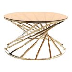 Table basse design ronde en verre et m�tal ottavia - rose / dor� - d 80 x h 43 cm