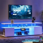 Meuble tele blanc avec led et rangement meuble tv salon moderne avec �tag�re verre et compartiments ouverts ...