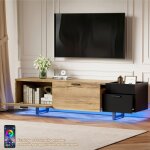 Meuble t�l� led industriel 180 cm avec rangement meuble tv noir et bois avec compartiments ouverts tiroirs ...