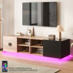 Meuble tele salon bois avec �clairage led 2 tiroirs meuble tv 180 cm moderne avec compartiments ouverts ...