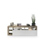 Meuble tv 1 porte collection bura coloris blanc laqu brillant et chne clair