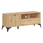 Meuble tv avec 1 porte tiroir et 2 �tag�rescoloris ch�ne artisan - longueur 135 x profondeur 41 x hauteur ...