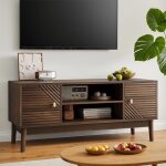 Meuble tv 110 cm style mid - century pour tv 32 � 45 pouces rangement finition noyer