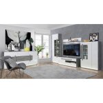 Meuble tv 140 cm 1 porte 2 tiroirs blanc et décor bois gris - alexiane meubletmoi Meuble tv 140 cm 1 porte 2 tiroirs blanc et décor bois gris - alexiane meubletmoi