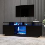 Meuble tv 140 x 35 x 55 cm pour tv 60 pouces led 16 couleurs panneaux laqu�s panneau de particules noir ...