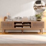 Meuble tv 150 cm meuble tv en bois naturel avec �tag�res et rangements compatible t�l�viseur 60 pouces ...