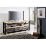 Meuble tv 150x40cm - bois massif de manguier brut - fer et bois imprim - factory #106