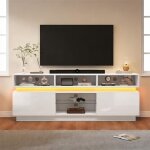 Meuble tv 160�35�60 cm meuble tv de salon avec 2 portes rangement ouvert et �clairage led compatible ...