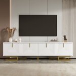 Meuble tv 160�38�44cm 4 portes avec rangement poign�es et pieds dor�s meuble bas de salon et de chambre ...
