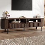 Meuble tv 160 cm - ambiance - coins arrondis & design cannel� - 2 tiroirs & 2 niches - effet noyer & ...