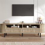 Meuble tv 160 cm en bois avec 2 compartiments ouverts et 2 tiroirs meuble tv bas ovale industriel pour ...