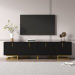 Meuble tv 160 cm meuble tv modernelowboard avec portes textur�espoign�es dor�es et pieds dor�s porte ...