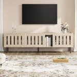 Meuble tv 160 x 40 x 47 cm en mdf effet bois naturel design ajour� compatible tv jusqu?� 65 pouces style ...