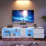 Meuble tv 160 x 40 x 52 cm commode laqu�e brillante buffet avec �clairage led adapt� aux t�l�viseurs ...