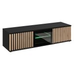 Meuble tv 160cm coloris ch�ne et noir collection dean. meuble design avec 2 portes et 2 niches.