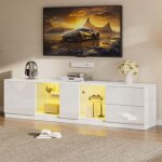 Meuble tv - 160x40x52 cm - blanc - mdf - �clairage led 16 couleurs - pour t�l�viseur jusqu� 65