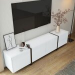 Meuble tv 170 cm 3 portes 1 tiroir et 1 abattant avec passage de c�bles - tcqpz - laqu� blanc et noir ...