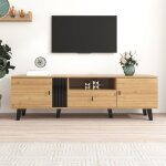 Meuble tv de 170 cm en bois et noir meuble tv bas avec tiroirs multiples fonctions de rangement apparence ...