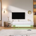 Meubles tv 170cm buffets bas une combinaison de blanc laqu� et de tons bois�s. cloisons vitr�es et �clairage ...