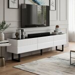 Meuble tv 170x35x47cm - ambiance - 3 tiroirs de rangement - plateau brillant et pieds en m�tal - salon ...