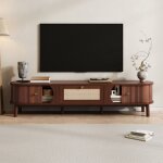 Meuble tv - 170x395x38 cm - bois et rotin - portes en bois massif - tiroirs en rotin