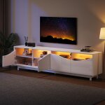 Meuble tv 175x38x51 cm design incurv� portes en verre tremp� led mdf convient pour chambre � coucher ...