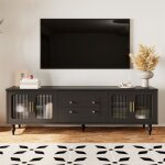 Meuble tv - dreammespace - 175x38x55. 5cm - style rétro - 2 portes vitrées - 2 tiroirs en bois massif ... Meuble tv - dreammespace - 175x38x55. 5cm - style rétro - 2 portes vitrées - 2 tiroirs en bois massif ...