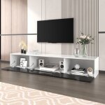 Meuble tv 180 cm avec 2 portes rainur�es et led 16 couleurs - tcqpz - laqu� brillant salon blanc et noir ...