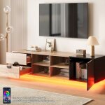 Meuble tv 180 cm longueur avec �clairage led par bluetooth meuble t�l� noir bois moderne avec tiroirs ...