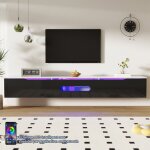 Meuble tv 180 cm avec �clairage led et rangement a poser ou a suspendu meuble tv moderne 3 portes noir ...