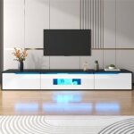 Meuble tv 180 cm avec �clairage led usb � poser ou � suspendre - meuble bas tv moderne brillant avec ...