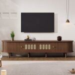 Meuble tv 180 cm noyer fonc� ovale avec 2 tiroirs et 2 portes � enroulement - mdf 8 pieds