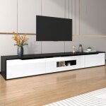 Meuble tv 180 cm support tv blanc noir �clairage led avec 16 couleurs ajustables plateau tv haute brillance ...