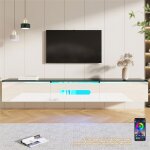 Meuble tv 180 cm suspendu ou � poser avec led contr�le par app meuble t�l� noir et blanc brillant moderne ...