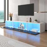 Meuble tv 180x35x30 cm mural � portes rainur�es �clairage led 16 couleurs finition laqu�e haute brillance ...